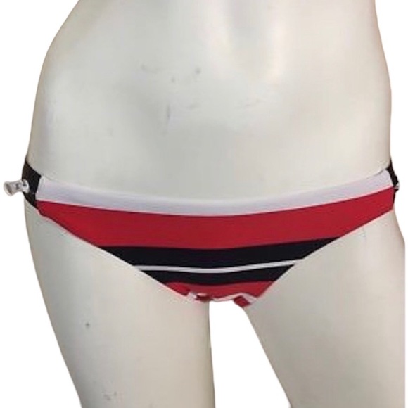 Seafolly Walk The Line Striped Zipper Side Accent Brazilian Bikini Swim Bottom - Picture 2 of 7